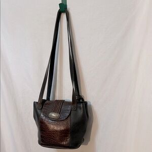 Vintage Brighton Bucket Black Leather Brown Lizard Embossed Shoulder Bag